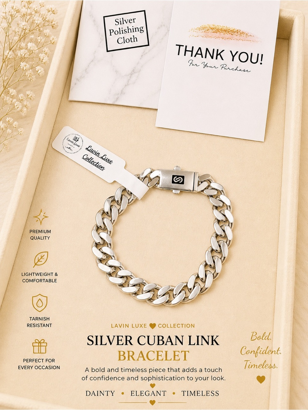 Cuban Link Bracelet Size 7 inches- Silver 925